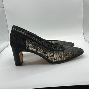Nina Comfort Slip On Black Lace See Through Block Heels Shoes Womens Size 6 M